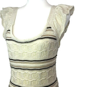 FRESHMAN‎ 1996 | Large Boho Cream Brown Crochet Ruffle Flutter Sleeve Midi Dress